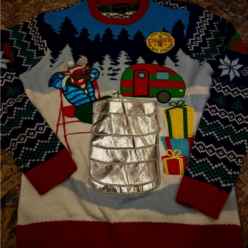 Festive Holiday Sweater with Silver and Red Accents